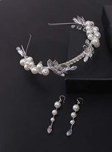 Load image into Gallery viewer, BERYUAN Bridal Leaf Pearl Tiara Women Crown Silver Wedding Hair Accessory Rhinestone Crystal Hair Piece Gift for Her Party Headpiece for Bride Bridesmaid Girls (Silver)