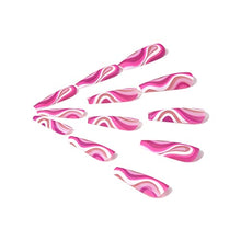 Load image into Gallery viewer, Brishow Coffin False Nails Long Fake Nails Pink Lines Press on Nails Ballerina Acrylic Stick on Nails 24pcs for Women and Girls
