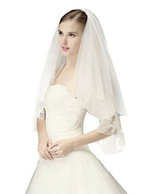 Load image into Gallery viewer, Wedding Bridal Veil with Comb 2 Tier Pencil Scalloped Edge Fingertip Length 34" Ivory