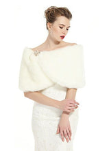Load image into Gallery viewer, BEAUTELICATE Faux Fur Wrap Shawl Women’s Shrug Bridal Bridesmaid Stole for Winter Wedding Party Evening Brooch One Size Ivory