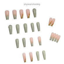 Load image into Gallery viewer, RikView Press on Nails Long Acrylic Nails Coffin Fake Nails Green Nails with Rhinestones