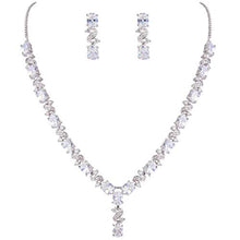 Load image into Gallery viewer, Clearine Women's Wedding Bridal Cubic Zirconia Infinity Y-Shape Necklace Dangle Earrings Set Clear Silver-Tone