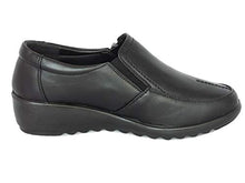 Load image into Gallery viewer, Cushion Walk Wide Fitting EEE Shoes Women's Ladies Lightweight Black Faux Leather Slip-on Flat Zip Shoes, Flats, Casual Work Office Comfort Shoes (5 UK, Black)