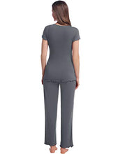 Load image into Gallery viewer, Women Breastfeeding Pyjama Set Short Sleeve Tops & Long Pants Cosy Bamboo Maternity Nursing Pregnancy Labor Postpartum Sleepwear (Dark Grey, XXL)