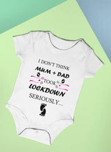 Load image into Gallery viewer, Little Ratbag Unisex Baby Bodysuit Vest - 100% Cotton Funny 3-6 Months Baby Clothes - Short Sleeves Boy & Girl Baby Grows Clothing Suit -"Mum + Dad Took Lockdown" - White, 3-6 Months