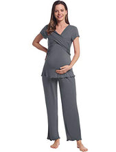 Load image into Gallery viewer, Women Breastfeeding Pyjama Set Short Sleeve Tops & Long Pants Cosy Bamboo Maternity Nursing Pregnancy Labor Postpartum Sleepwear (Dark Grey, XXL)