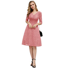 Load image into Gallery viewer, JASAMBAC Women Dresses for Special Occasions 3/4 Sleeve Lace Midi Dress for Wedding Guest Bridesmaid Dress Pink M