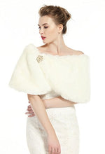 Load image into Gallery viewer, BEAUTELICATE Faux Fur Wrap Shawl Women’s Shrug Bridal Bridesmaid Stole for Winter Wedding Party Evening Brooch One Size Ivory