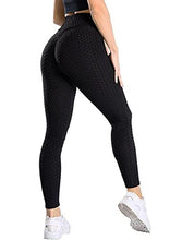 Load image into Gallery viewer, True Face Women Yoga Gym Anti-Cellulite Leggings Honeycomb Ruched Ladies High Waist Butt Lift Workout Elastic Pants Black L-XL