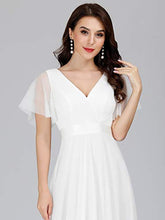 Load image into Gallery viewer, Ever-Pretty Women's V Neck Short Sleeve Empire Waist Tulle A Line Long Elegant Wedding Dresses White 12UK