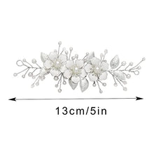 Load image into Gallery viewer, Vakkery Bride Flower Wedding Hair Vines Silver Pearl Hair Piece Bridal Hair Accessories for Women and Girls