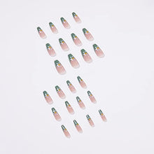 Load image into Gallery viewer, 24Pcs Press on Green Nails Medium Length Fake Nails Full Cover Stick on Nails French Green Daisy Exquisite Design Fashion Nail Decoration for Nails for Women and Girls