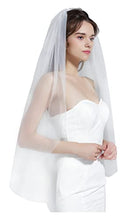 Load image into Gallery viewer, BEAUTELICATE Wedding Bridal Veil Cut Edge with Comb 1 Tier Fingertip&Cathedral Length, Fingertip Length 39 inches, Ivory