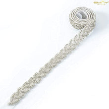 Load image into Gallery viewer, ShinyBeauty Ivory Ribbon Wedding Dress Belt 2.5cm Width by 1 Yard Rhinestone Belt Crystal and Pearl Wedding Belt Diamante Bridal Belt Sash Belt for Wedding Dress RA027