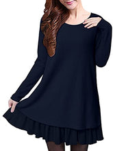 Load image into Gallery viewer, ZANZEA Women Jumper Knit Sweater Jumper Dress Long Tops Lace Hem Long Sleeve Tops Pullover Evening Party Bow Dress Navy 14