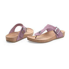 Load image into Gallery viewer, MecKiss Women’s Classic Platform Thong Sandals Toe Post Buckle T-bar Slippers Taux Leather Slip On Flip Flops Casual Beach Shoes (Light Lilac, Numeric_6)