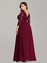 Load image into Gallery viewer, Ever-Pretty Women's A Line 3/4 Sleeves Round Neck Lace Floor Length Elegant Plus Size Evening Dresses Burgundy 10UK