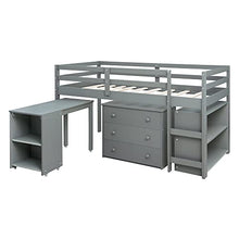 Load image into Gallery viewer, Cabin Bed Mid Sleeper Beds for Kids Bed with Stairs & Pull Out Desk & Chest Drawers & Storage Shelves Childrens Bed Loft Bed Single Wooden Bunk Beds Fits for 190x90cm Mattress (Not Included) (Grey)