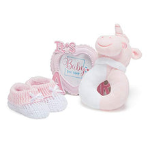 Load image into Gallery viewer, Baby Gift Set - Pink Hamper Box for Baby Girl with Baby Gifts Including a Rattle, Photo Frame, Muslin Cloth, Bib, Socks, Mitts and Hat…