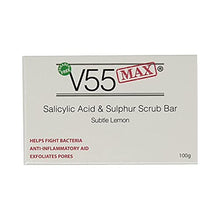 Load image into Gallery viewer, V55 MAX Salicylic Acid, Tea Tree Oil and Sulphur Soap Scrub for Spots Blackheads Milia Blemishes Problem Skin Suitable and Safe for those Prone to Acne - Paraben and Cruelty FREE - 100 grams