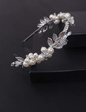 Load image into Gallery viewer, BERYUAN Bridal Leaf Pearl Tiara Women Crown Silver Wedding Hair Accessory Rhinestone Crystal Hair Piece Gift for Her Party Headpiece for Bride Bridesmaid Girls (Silver)