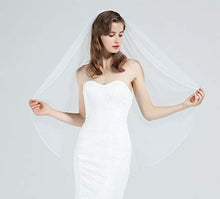 Load image into Gallery viewer, Wedding Bridal Veil With Comb 1 Tier Ivory White Pencil Edge Cathedral Chapel Fingertip Elbow Length