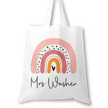 Load image into Gallery viewer, Personalised Teacher Bag with Customisable Name, Teacher Gifts, Custom Leaving End of Term Gift, Custom Teacher Tote Bag with Any Name, Rainbow Tote Bag, School Leaving Gift