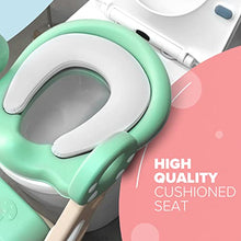 Load image into Gallery viewer, KIDOOLA Adjustable Toilet Pad Seat – For Toddler Baby Kid Boy Girl – Foldable Potty Urinal Trainer – Stool with Step – Lightweight Portable Bathroom Ladder Chair with Grip Handlers (Green)