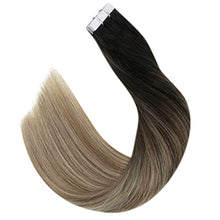 Load image into Gallery viewer, Easyouth Ombre Tape in Hair Extensions Balayage Hair Jet Black to Brown and Blonde Tape in Extensions 14 Inch 40g 20Pcs Tape Human Hair