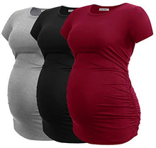 Load image into Gallery viewer, Smallshow Maternity Clothing Tops Side Ruched Pregnancy Clothes for Women 3-Pack Black/Grey/Wine M