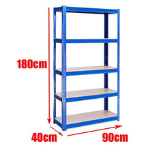 Load image into Gallery viewer, Garage Shelving 180x90x40cm, 5 Tier (175KG Per Shelf), 875KG Capacity Garage Shed Storage Shelving Units Boltless Plug-in Metal Shelves Ajustable Easy Assembling - Blue