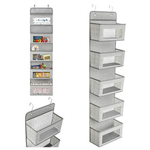 Load image into Gallery viewer, Magicfly Over the Door Organiser Storage with Hooks, Bedroom Wall Hanging Storage 5 Pocket Clear Window Caddy Hanger for Baby Nursery Bathroom Closet Dorm Room (Light Gray)