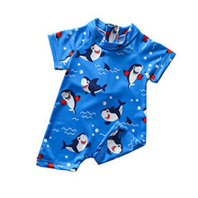 Load image into Gallery viewer, Cutebbclo Baby Boy Swimming Suit Swinsuit Boys Swimwear Toddler Rash Guard Zipper One Piece Short Sleeve Sunsuit Beach Bathing Suits (A-Blue), 1-2 Years