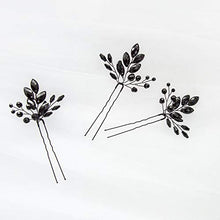 Load image into Gallery viewer, Kercisbeauty Wedding Black Crystal Hair Pins for Bride Bridal Bridesmaid Headpiece Prom Hair Accessory 3pcs