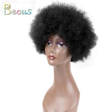 Load image into Gallery viewer, Becus Short Afro Wigs For Black Women Brazilian Human Hair Kinky Curly Wig Afro Puff Wigs For Black Women Natural Black (8 Inches Fluffy Tight Curls)