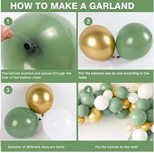 Load image into Gallery viewer, PEPCHA Balloon Arch Kit 142Pcs Balloon Arch with Balloon Pump Birthday Balloons Balloon Garland Kit Chrome Gold Balloons White Green Latex Balloons baby shower decorations Sage green balloon arch kit