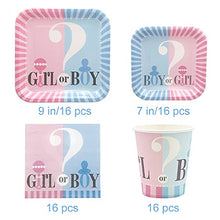 Load image into Gallery viewer, Amycute Gender Reveal Party Supplies for 16 Guests, Baby Shower Plates Cups Napkins Boy or Girl Party Tableware Set