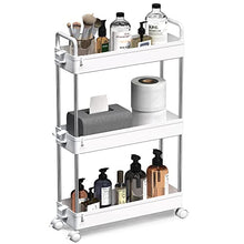 Load image into Gallery viewer, SOLEJAZZ 3-Tier Storage Trolley Cart Slide-out Slim Rolling Utility Cart Mobile Storage Shelving Organizer for Kitchen, Bathroom, Laundry Room, Bedroom, Narrow Places, Plastic,White