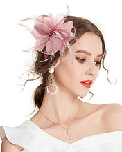 Load image into Gallery viewer, Z&X Women's Sinamay Fascinator Headband Clip Mesh Flower Feather Cocktail Pillbox Hat, D- Nude Pink, One Size