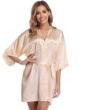 Load image into Gallery viewer, Vlazom Bride Bridesmaid Robes Satin Kimono Bridal Party Robe Dressing Gown, Morning of Wedding Day Robes with Gold Glitter, B-champagne for Bridesmaid, 14-16