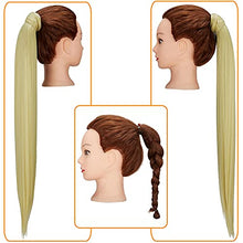 Load image into Gallery viewer, Ponytail Hairpiece 28 Inch Wrap Around Ponytail Hair Extension Straight Synthetic Clip in Pony Tail Extension Magic Paste Bleach Blonde Ponytail Hairpiece for Women, 160g - Bleach Blonde, 613C