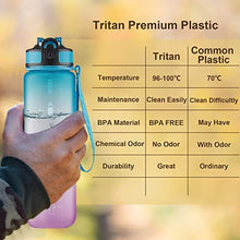 Load image into Gallery viewer, NAVTUE 1L Water Bottle with Straw, Sports Drinks Bottle with Time Markings, Leak Proof, Tritan BPA free, Dishwasher Safe, for School/Cycling/Running (BluePurple)