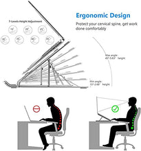 Load image into Gallery viewer, Adjustable Laptop Stand, Portable Aluminium Laptop Riser Laptop Holder for Desk, Foldable Ventilated Cooling Computer Support Stand for Apple MacBook Pro/Air, HP, Sony, Dell, More 10-15.6”