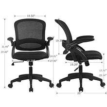 Load image into Gallery viewer, COMHOMA Desk Chair Office Chairs 90° Flip-up Armrest Ergonomic Computer Chair Lumbar Support Height Adjustable 360° Swivel Rocking Function Mesh Back Seat For Home Office - Black