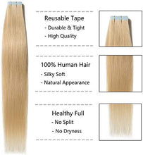 Load image into Gallery viewer, Tape in Hair Extensions Human Hair 20 Pcs #613 Bleach Blonde Real Remy Hair Extensions Tape in 12inch