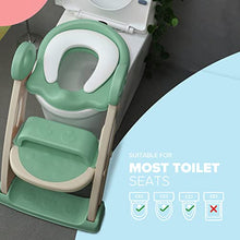 Load image into Gallery viewer, KIDOOLA Adjustable Toilet Pad Seat – For Toddler Baby Kid Boy Girl – Foldable Potty Urinal Trainer – Stool with Step – Lightweight Portable Bathroom Ladder Chair with Grip Handlers (Green)