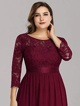 Load image into Gallery viewer, Ever-Pretty Women's A Line 3/4 Sleeves Round Neck Lace Floor Length Elegant Plus Size Evening Dresses Burgundy 10UK