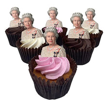 Load image into Gallery viewer, PRE-CUT The Queens Platinum Jubilee 2022 Edible Cupcake Toppers / Cake Decorations (Pack of 36)