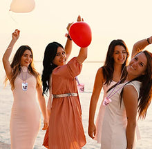 Load image into Gallery viewer, Blue Planet Fancy Dress 6 Team Bride Shot Glasses Cups 1 Bride to Be Shot Glass Cup Plastic Hen Party Beaded Necklace Light Pink White Rose Gold Floral (6 Team Bride, 1 Bride to Be)