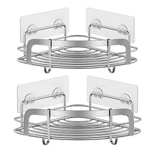 Load image into Gallery viewer, STEUGO Shower Corner Caddy, Bathroom Corner Shower Shelf, Adhesive Wall Mounted Shower Shelving with 4 Movable Hooks, SUS304 Stainless Steel Bath Storage Organizer, 2 Pack